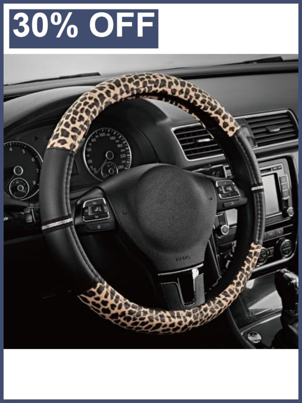 Leopard Steering Wheel Cover PVC Leather Anti-Slip Universal Fit 14.5-15 In